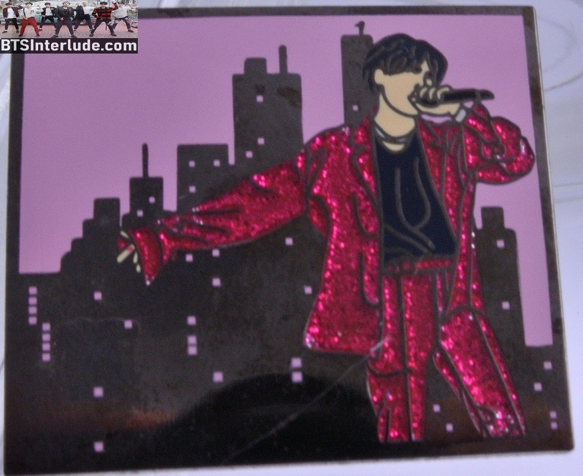 BTS PIN ENAMEL GUNMETAL SUGA MIN YOONGI 민윤기 SEESAW RED GLITTER CITYSCAPE BADGE BUTTON
