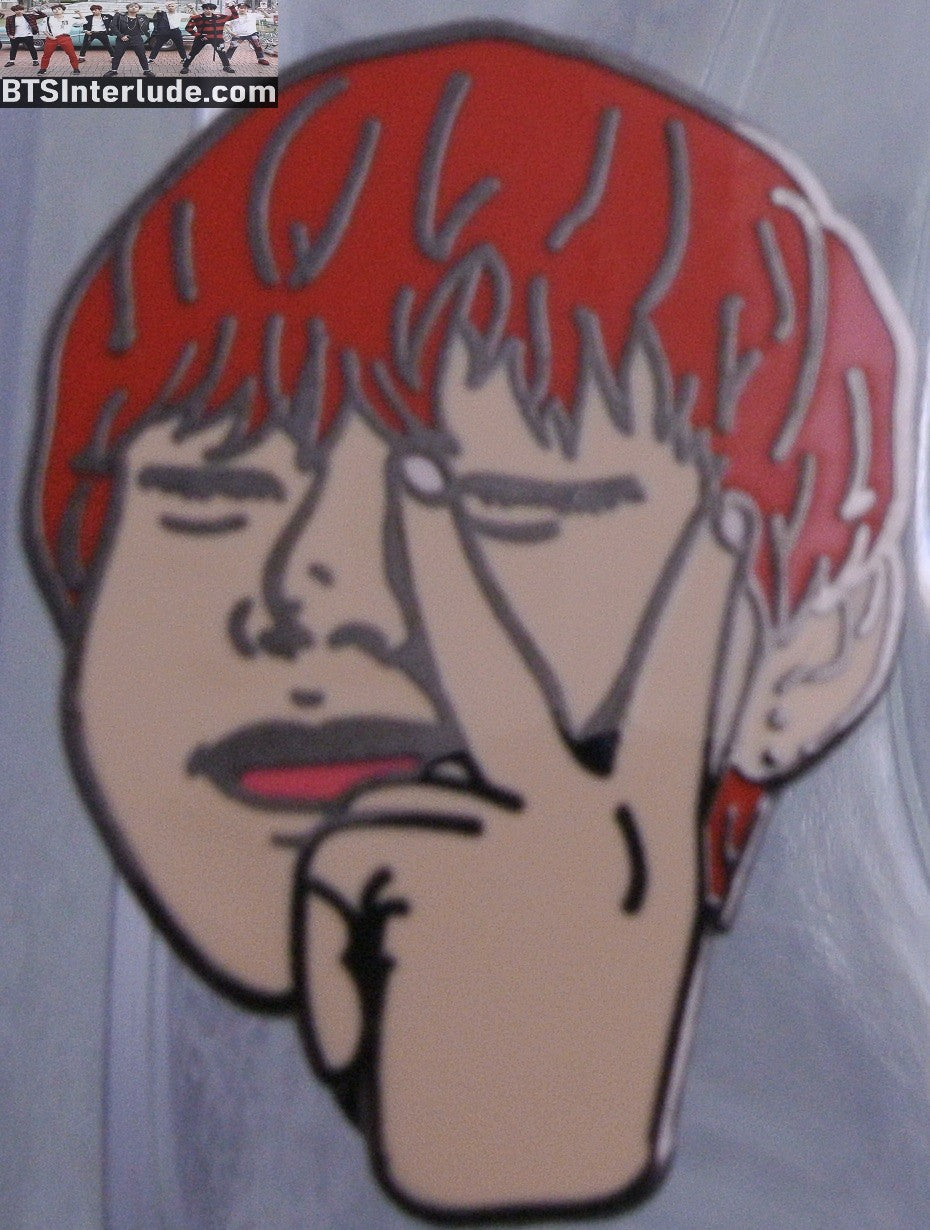 BTS PIN ENAMEL GUNMETAL V KIM TAEHYUNG 김태형 RED HAIR V SIGN OVER EYE PINS OVER FLOWERS BADGE BUTTON