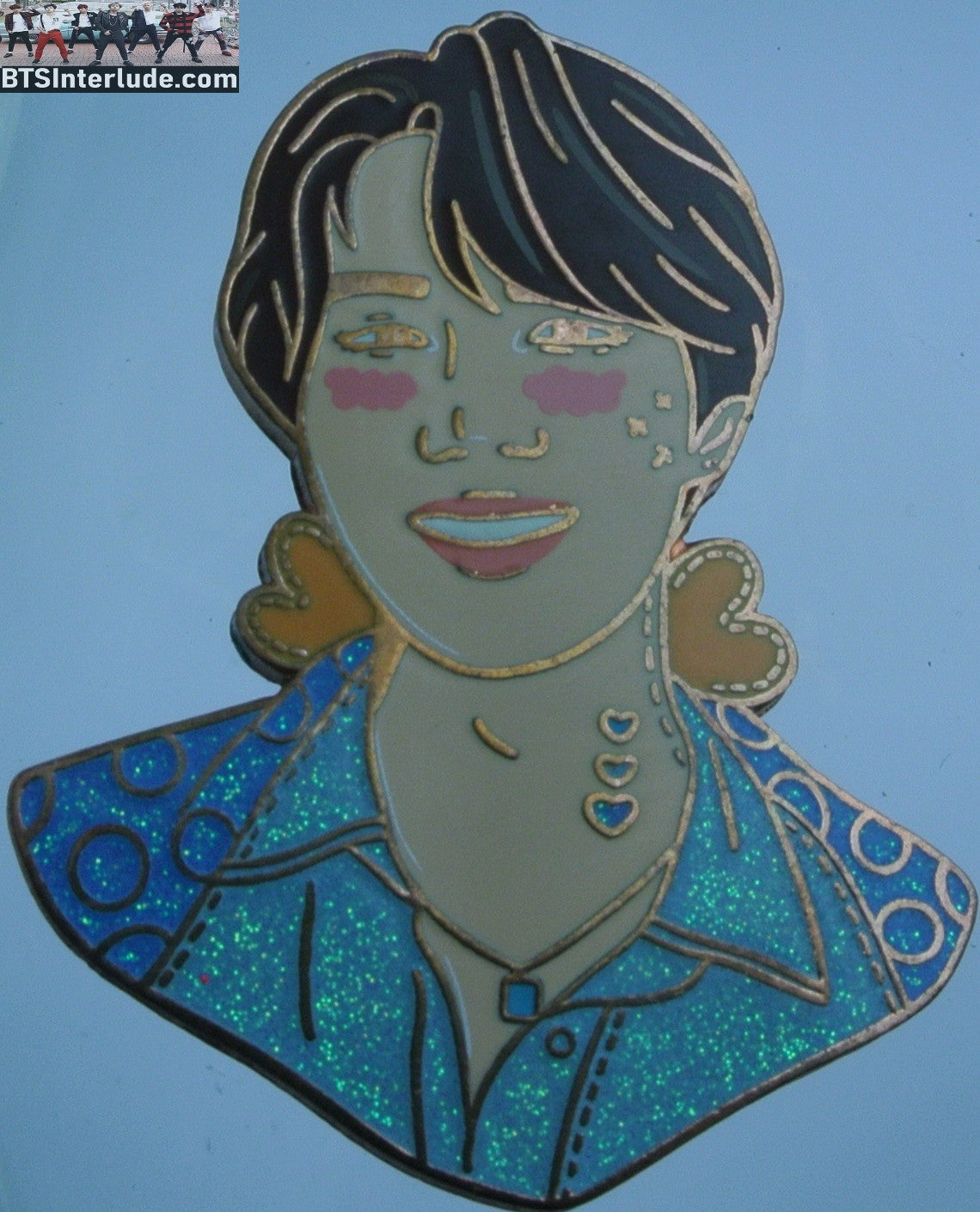 BTS PIN ENAMEL ROSE GOLD COPPER J-HOPE JUNG HOSEOK 정호석 BLUE GLITTER SHIRT SUNNY PINS BUTTON BADGE