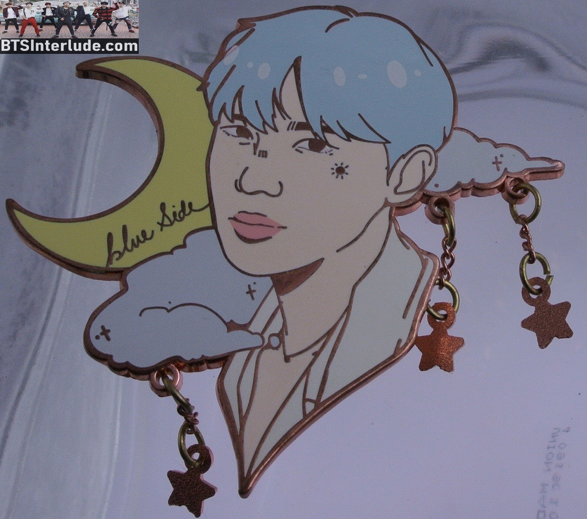 BTS PIN ENAMEL ROSE GOLD COPPER J-HOPE JUNG HOSEOK 정호석 BLUE SIDE BLUE HAIR HALF MOON STAR DANGLES BADGE BUTTON