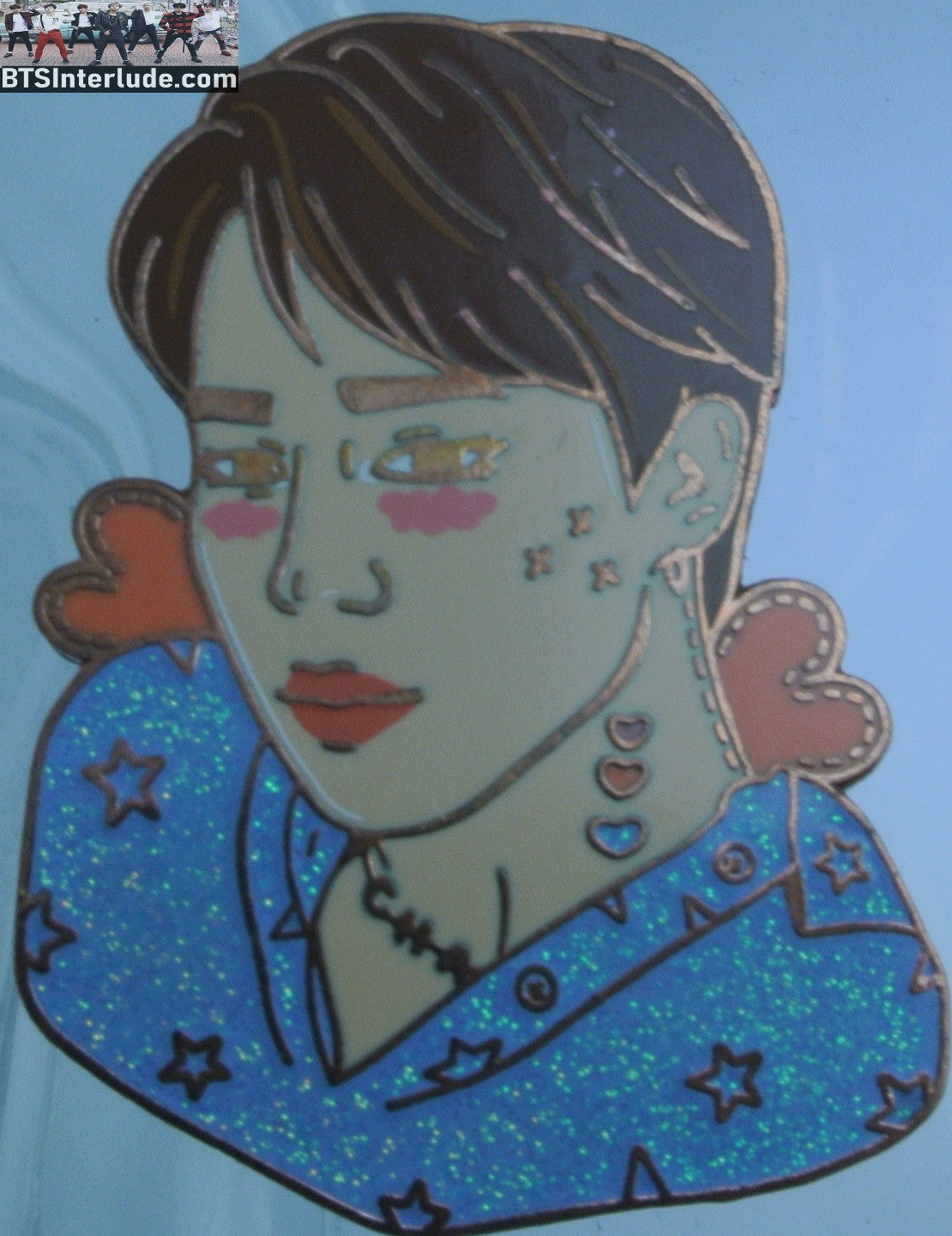 BTS PIN ENAMEL ROSE GOLD COPPER PARK JIMIN 박지민 BLUE GLITTER SHIRT SUNNY PINS BADGE BUTTON