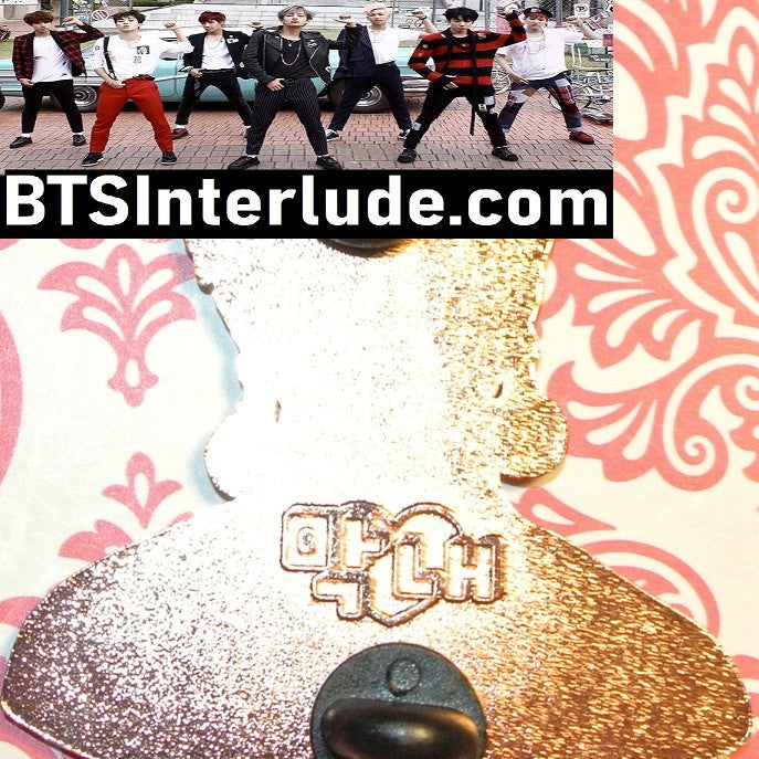 BTS PIN ENAMEL ROSE GOLD COPPER PARK JIMIN 박지민 WHITE SHIRT BALL EARRINGS PINK HAIR SUNGLASSES MAKNAE PINS BADGE BUTTON