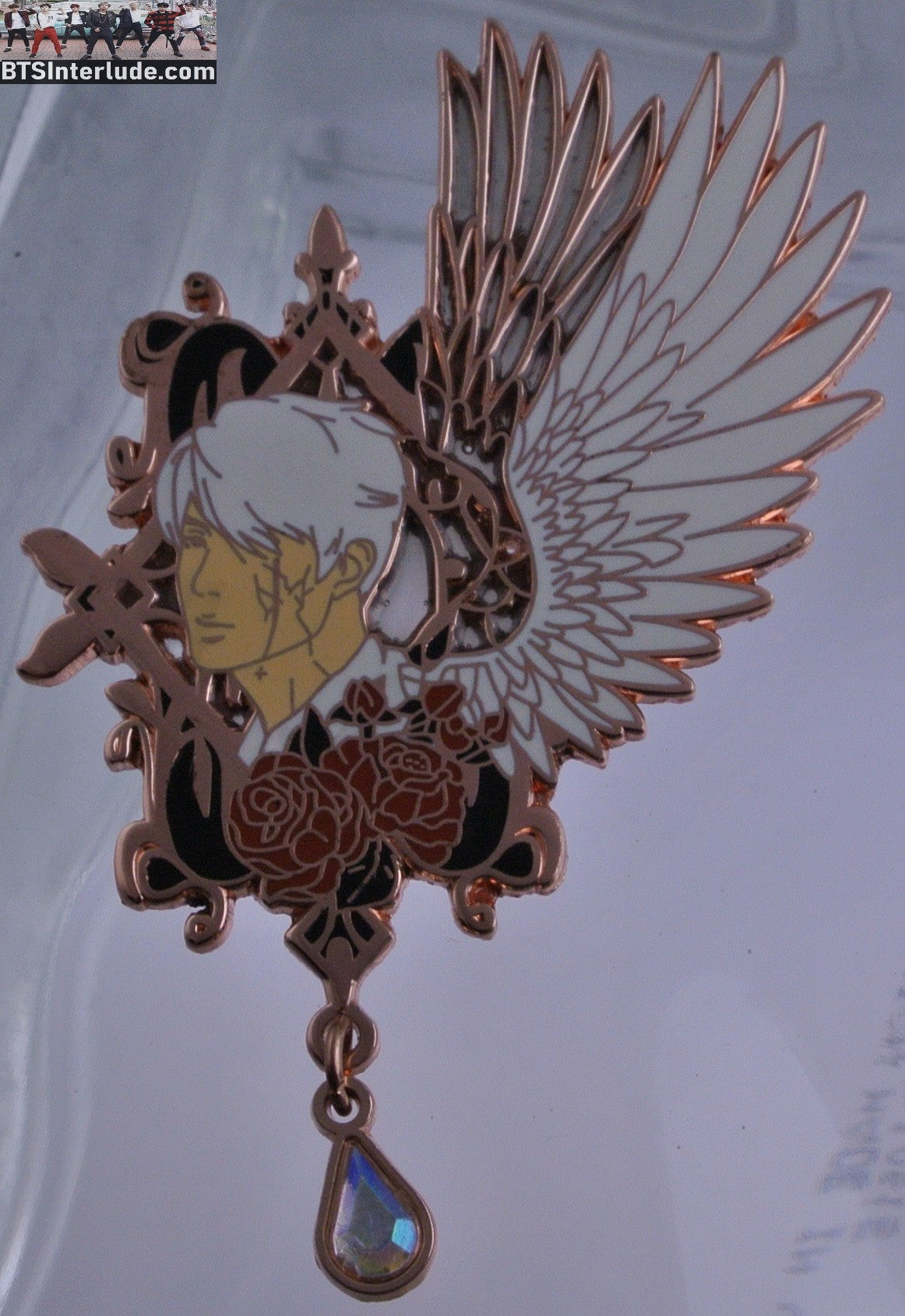 BTS PIN ENAMEL ROSE GOLD COPPER JIN KIM SEOKJIN 김석진 EPIPHANY WINGS CRYSTAL DROP NICUBIII PINS BADGE BUTTON