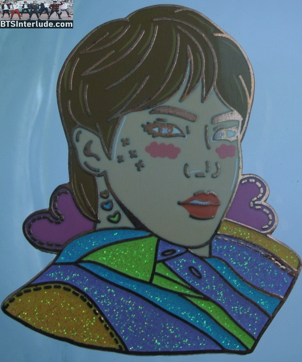 BTS PIN ENAMEL ROSE GOLD COPPER JIN KIM SEOKJIN 김석진 RAINBOW GLITTER SHIRT SUNNY PINS BADGE BUTTON