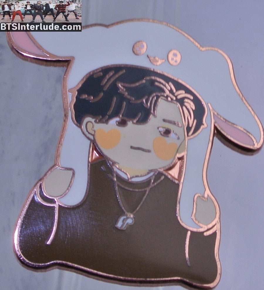 BTS PIN ENAMEL ROSE GOLD COPPER RM KIM NAMJOON 김남준 BUNNY EARS HAT BROWN HOODIE RUN BTS EPISODE 59 60 BADGE BUTTON