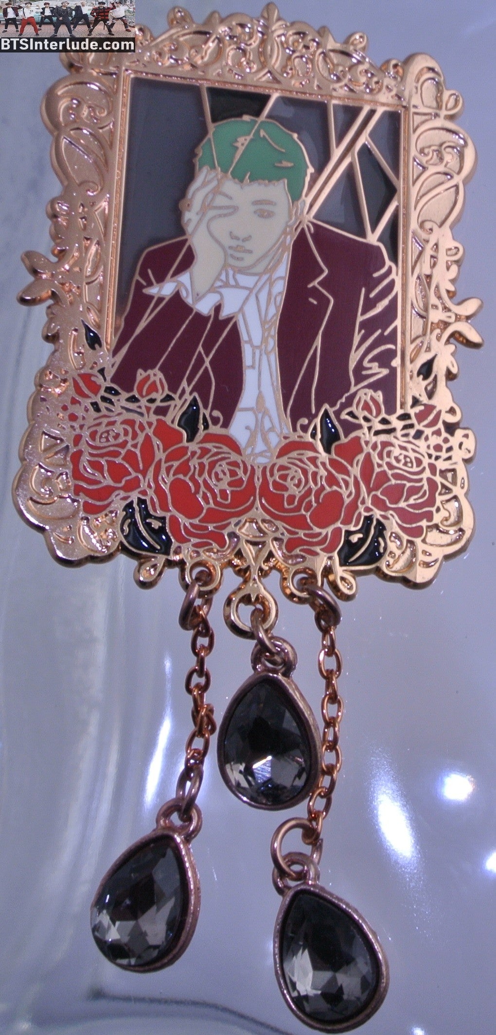 BTS PIN ENAMEL ROSE GOLD COPPER RM KIM NAMJOON 김남준 FRAME BLUE HAIR BLUE CRYSTALS DROP NICUBIII PINS BADGE BUTTON