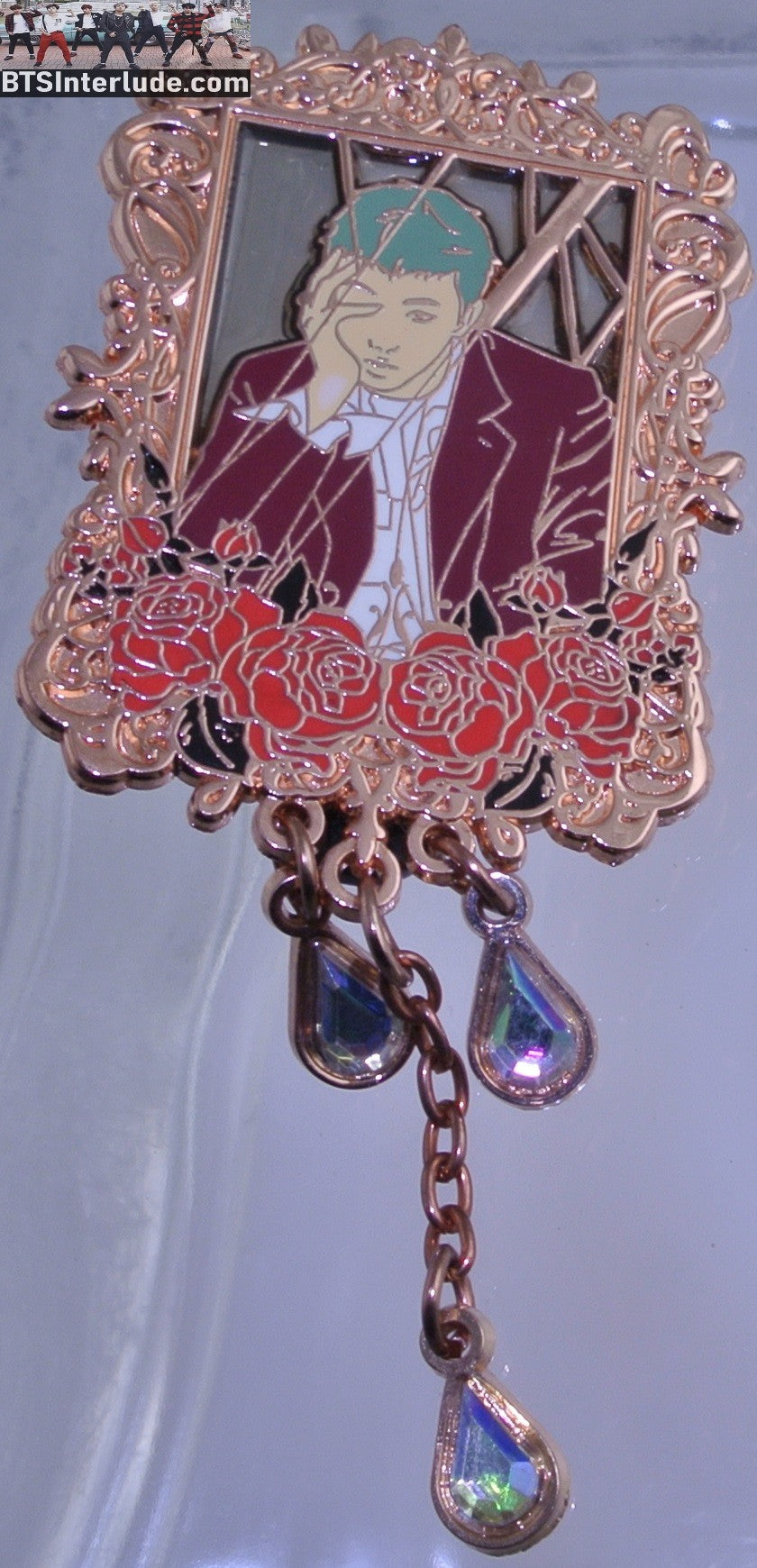 BTS PIN ENAMEL ROSE GOLD COPPER RM KIM NAMJOON 김남준 FRAME BLUE HAIR CLEAR CRYSTALS DROP NICUBIII PINS BADGE BUTTON
