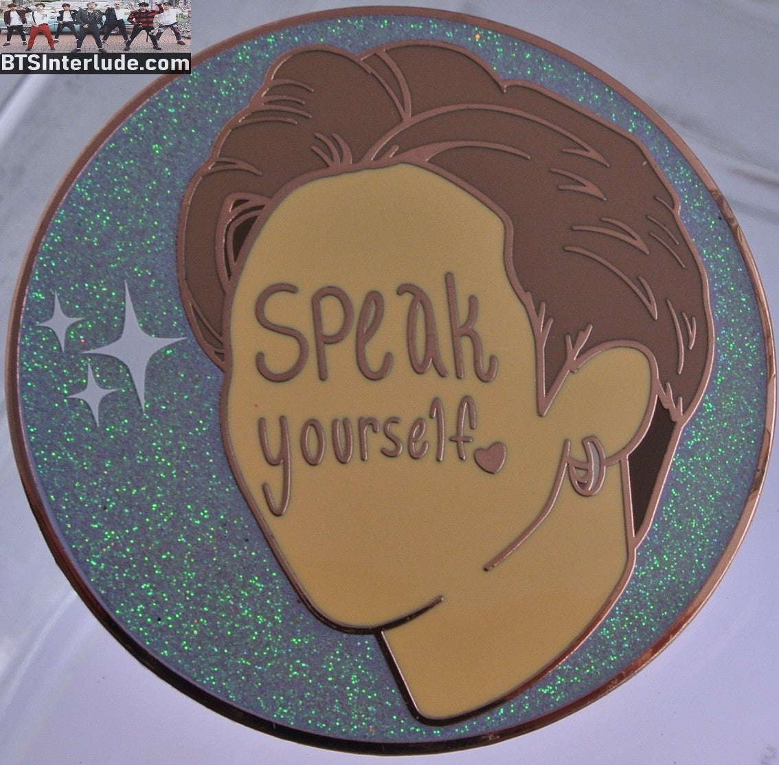 BTS PIN ENAMEL ROSE GOLD COPPER RM KIM NAMJOON 김남준 SPEAK YOURSELF BLUE GLITTER IYR PINS BADGE BUTTON