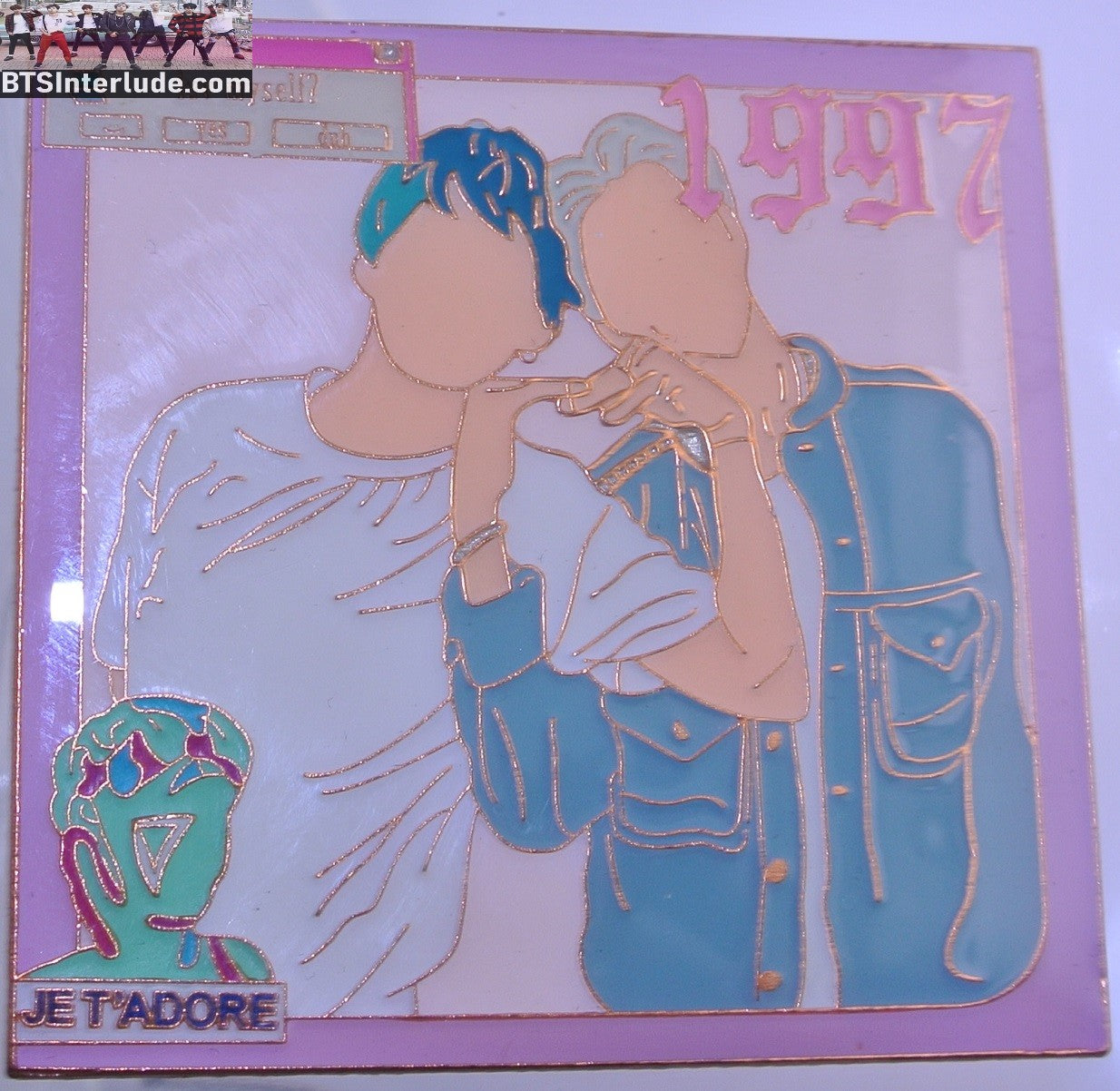 BTS PIN ENAMEL ROSE GOLD COPPER SUB-UNIT V KIM TAEHYUNG RM KIM NAMJOON ARM HEART PINK BORDER 1997 BADGE BUTTON