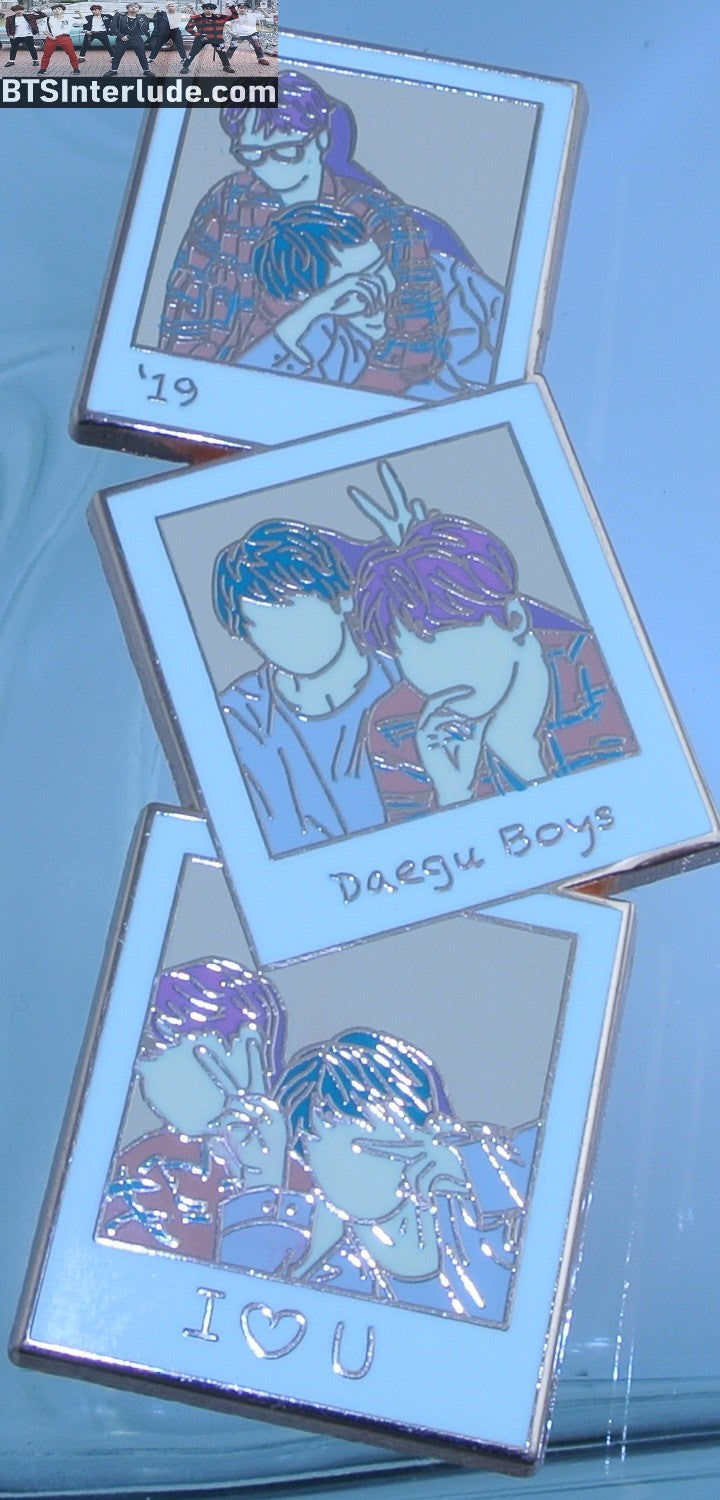 BTS PIN ENAMEL ROSE GOLD COPPER SUB-UNIT V KIM TAEHYUNG SUGA MIN YOONGI DAEGU BOYS 3 POLAROIDS HEART SHAPED SHOP PINS BADGE BUTTON