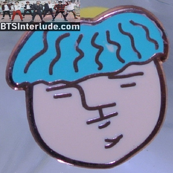 BTS PIN ENAMEL ROSE GOLD COPPER SUGA MIN YOONGI 민윤기 BLUE HAIR FACE BADGE BUTTON
