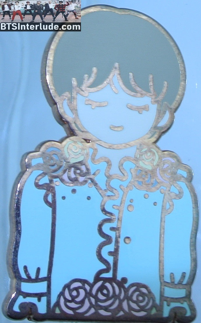 BTS PIN ENAMEL ROSE GOLD COPPER V KIM TAEHYUNG 김태형 CHIBI BLUE FLOWERS SHIRT TRUTH UNTOLD BADGE BUTTON