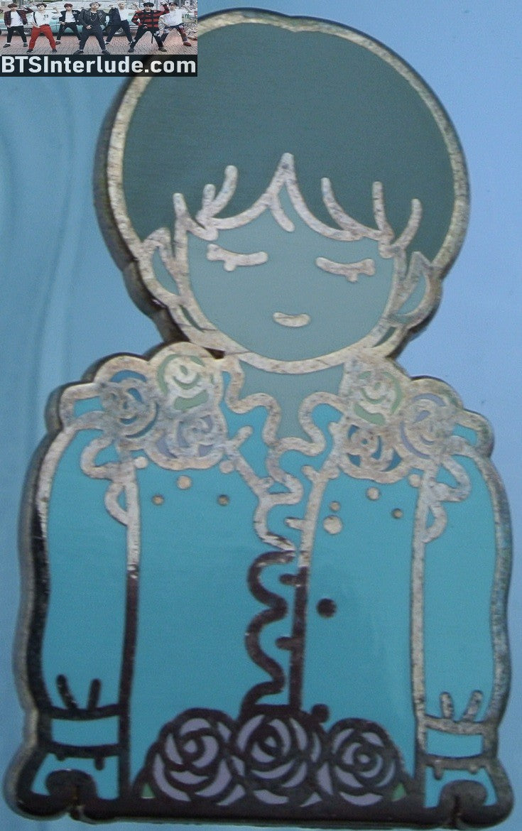 BTS PIN ENAMEL ROSE GOLD COPPER V KIM TAEHYUNG 김태형 CHIBI BLUE FLOWERS SHIRT TRUTH UNTOLD BADGE BUTTON