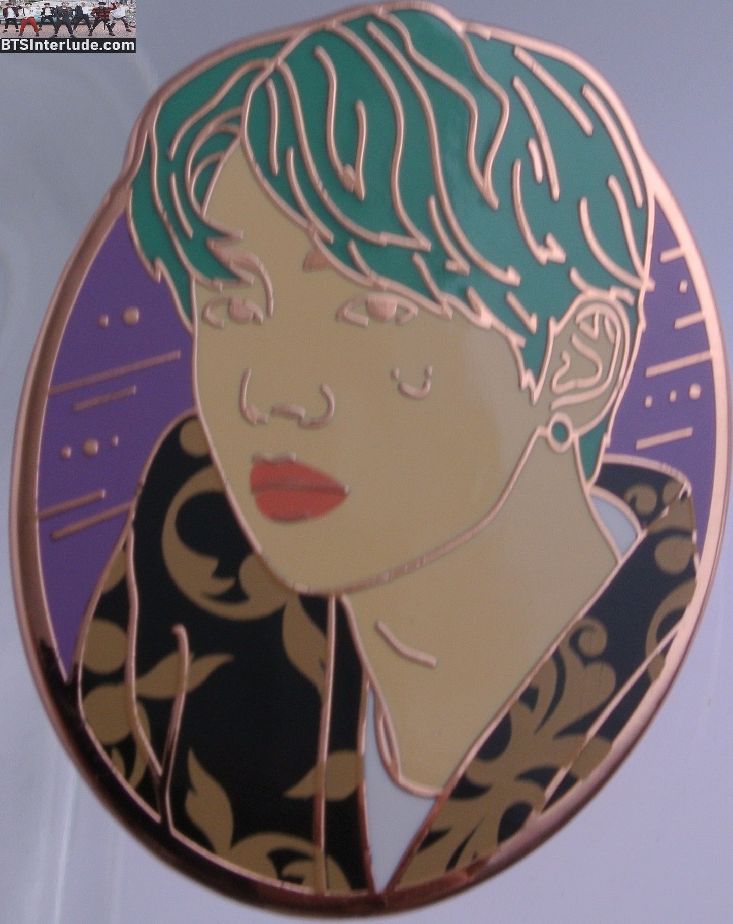 BTS PIN ENAMEL ROSE GOLD COPPER V KIM TAEHYUNG 김태형 GREEN HAIR 5TH MUSTER DAL PINS BADGE BUTTON