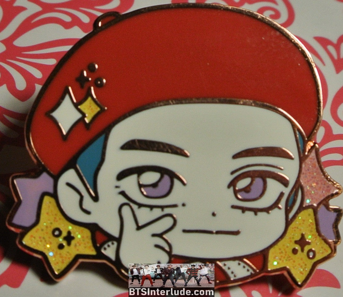 BTS PIN ENAMEL ROSE GOLD COPPER V KIM TAEHYUNG 김태형 RED BERET BADGE BUTTON