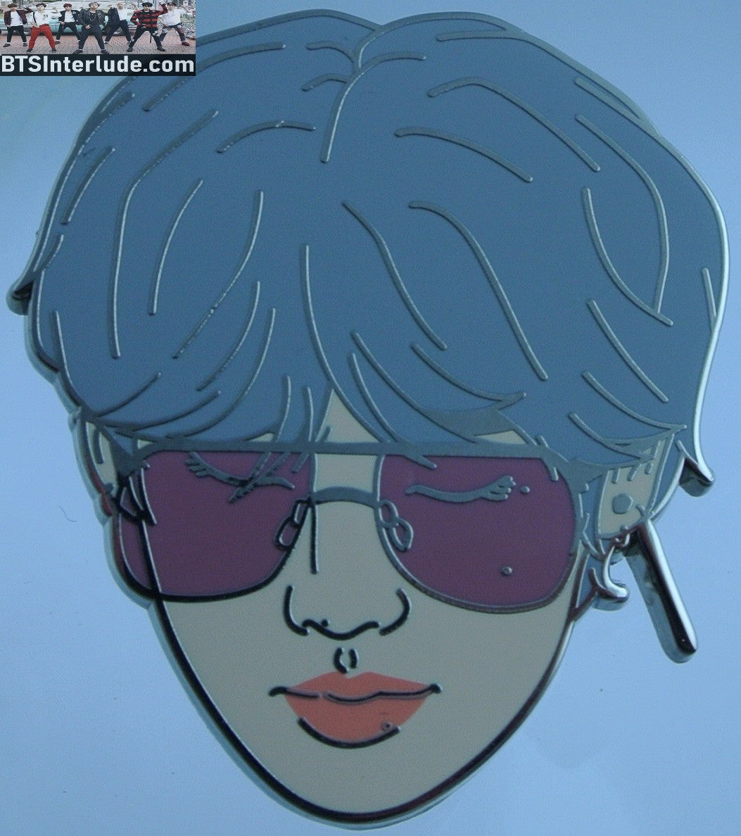 BTS PIN ENAMEL SILVER PARK JIMIN 박지민 SILVER HAIR PINK SUNGLASSES FACE BADGE BUTTON