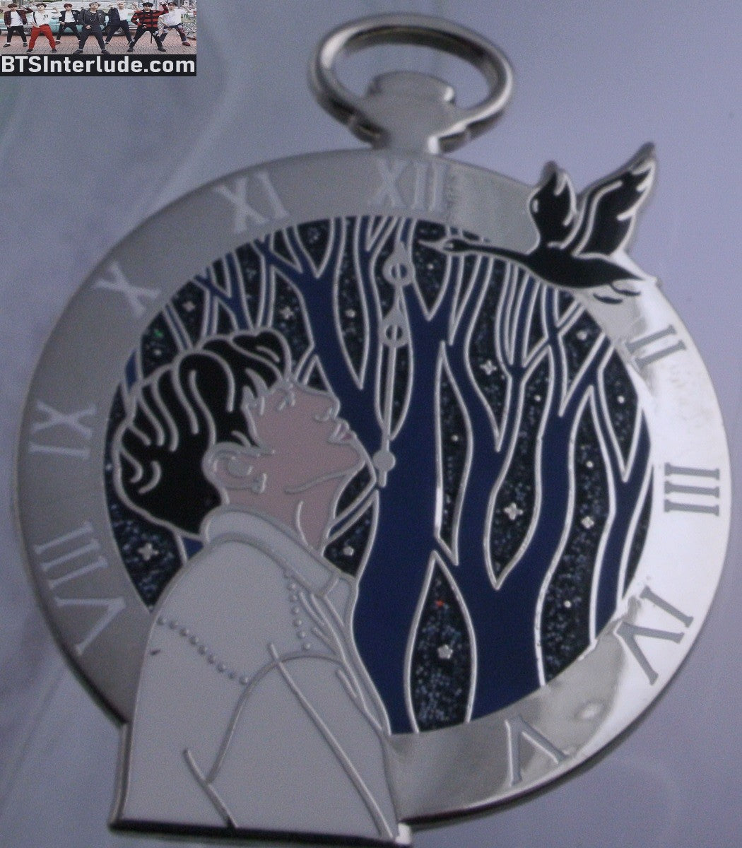 BTS PIN ENAMEL SILVER JEON JUNGKOOK 전정국 MY TIME THEME POCKETWATCH FOREST BLACK BIRD BADGE BUTTON