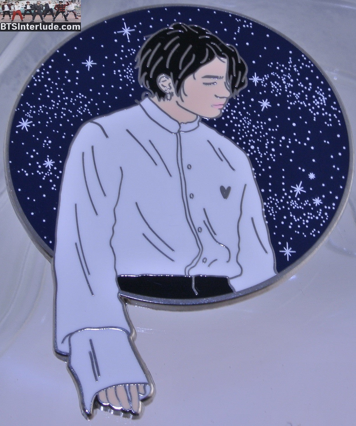 BTS PIN ENAMEL SILVER JEON JUNGKOOK 전정국 WHITE SHIRT NIGHT SKY LEJINDARY PINS BADGE BUTTON