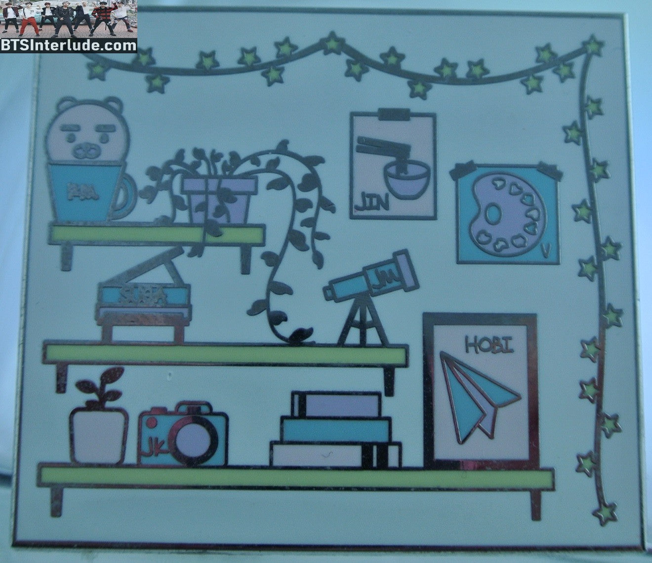 BTS PIN ENAMEL SILVER GROUP BOOKSHELF MEMBER NAMES JUNGKOOK V JIMIN RM J-HOPE SUGA JIN BADGE BUTTON