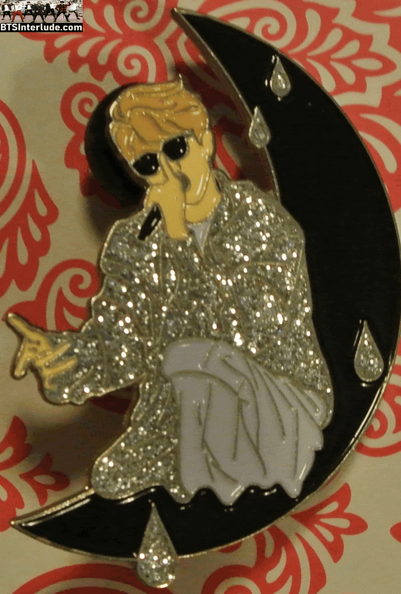 BTS PIN ENAMEL SILVER RM KIM NAMJOON 김남준 SILVER GLITTER JACKET BLACK HALF MOON BADGE BUTTON