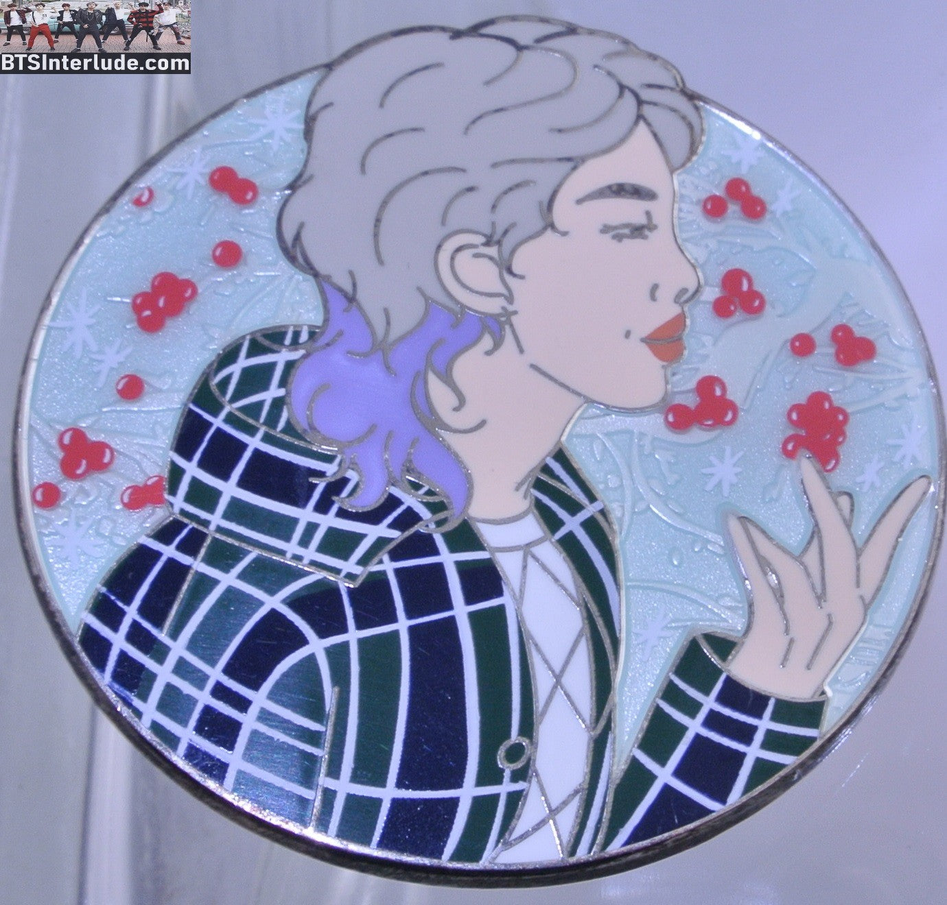 BTS PIN ENAMEL SILVER RM KIM NAMJOON 김남준 BLUE PLAID JACKET HEARTS MOON ROSE CAFE PINS BADGE BUTTON