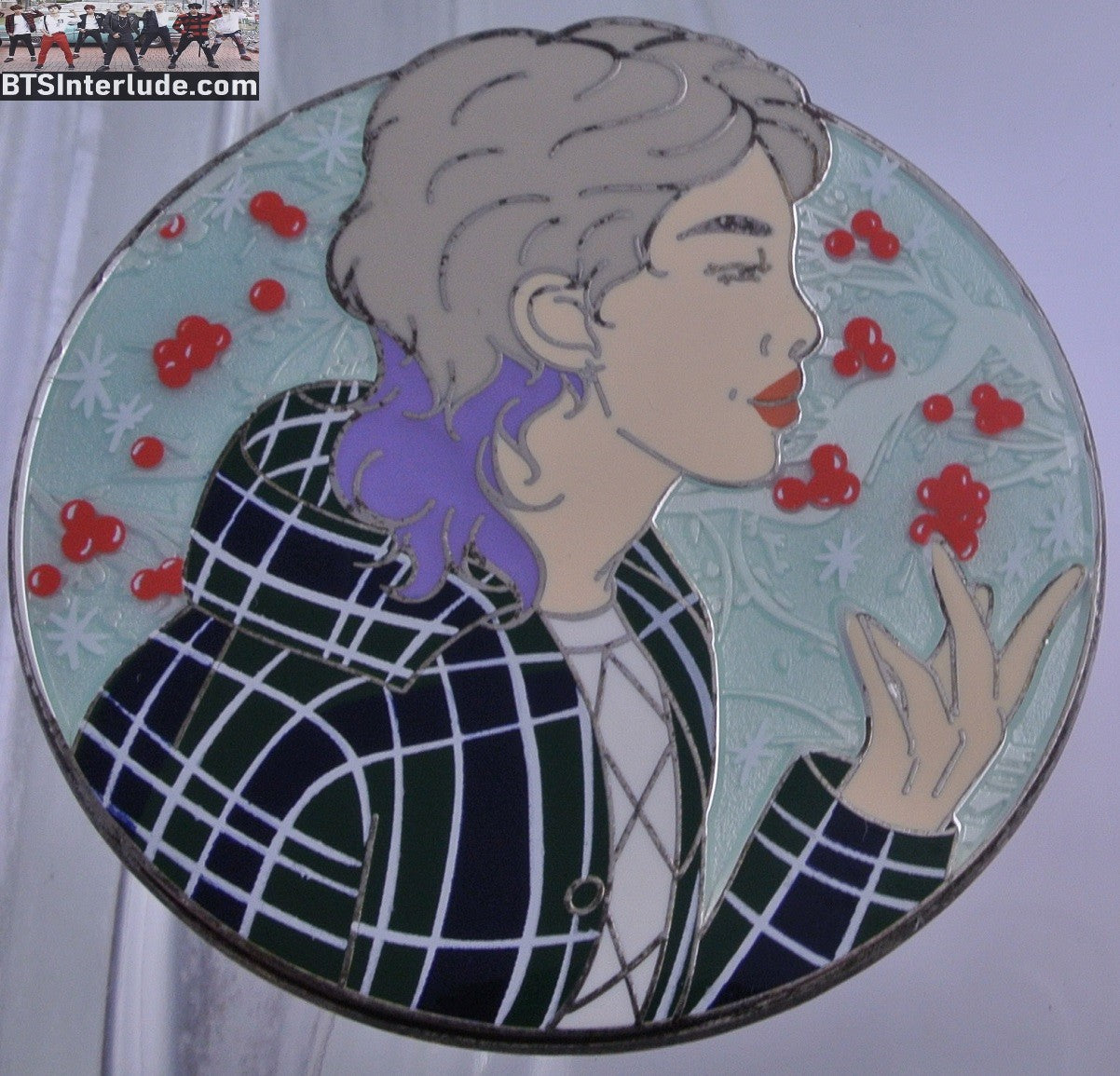 BTS PIN ENAMEL SILVER RM KIM NAMJOON 김남준 BLUE PLAID JACKET HEARTS MOON ROSE CAFE PINS BADGE BUTTON