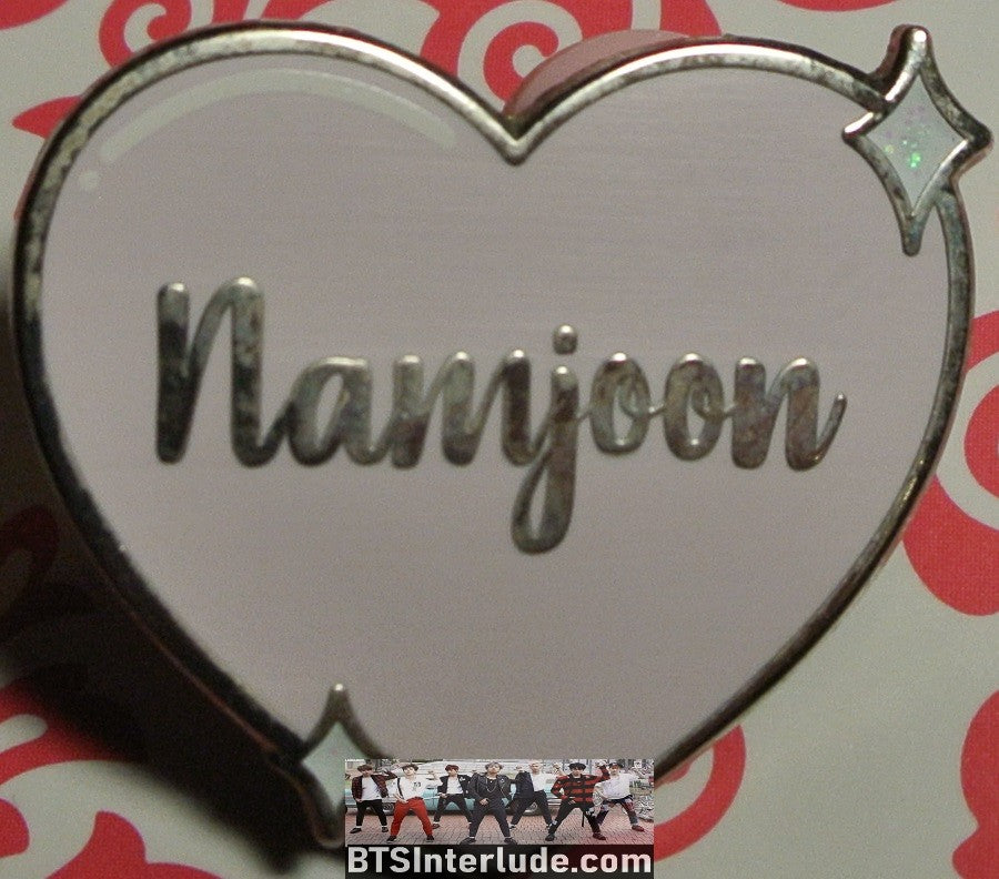 BTS PIN ENAMEL SILVER RM KIM NAMJOON 김남준 NAME IN LAVENDER HEART MOONCHILD PINS BADGE BUTTON