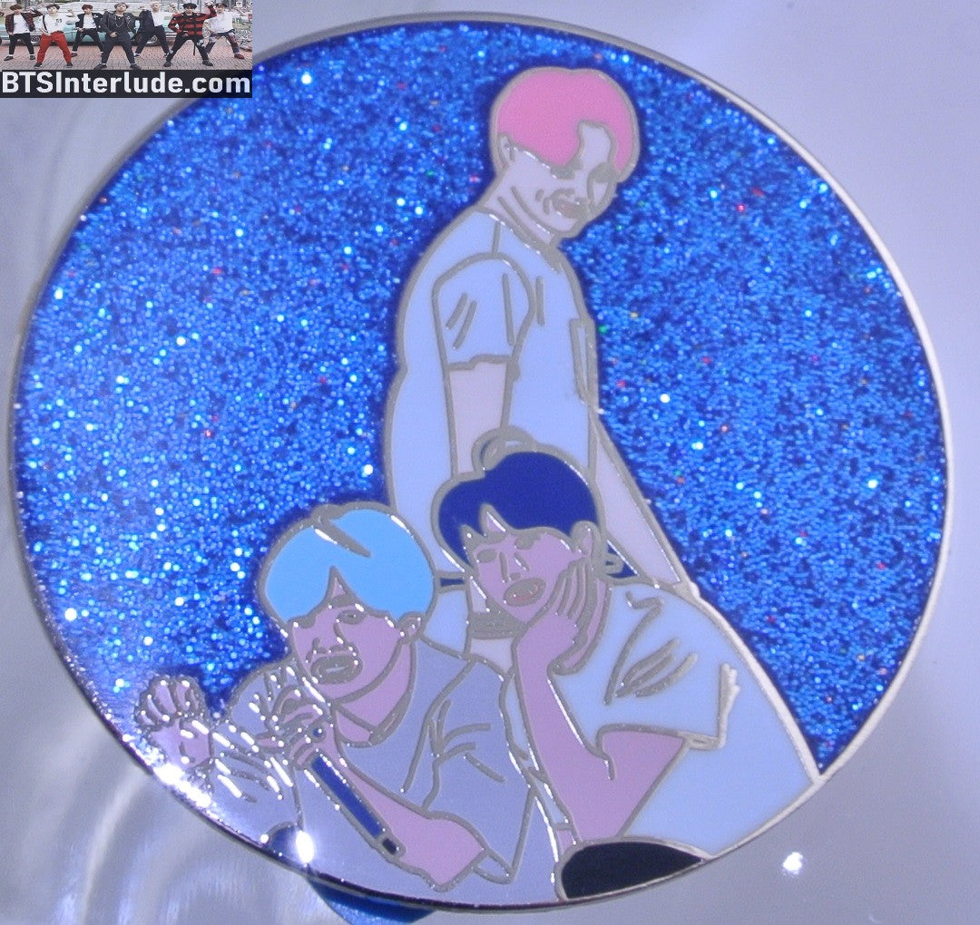 BTS PIN ENAMEL SILVER SUB-UNIT JEON JUNGKOOK V KIM TAEHYUNG PARK JIMIN MAKNAE LINE BLUE GLITTER BADGE BUTTON