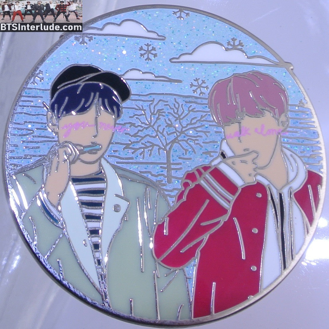 BTS PIN ENAMEL SILVER SUB-UNIT SUGA MIN YOONGI J-HOPE JUNG HOSEOK SPRING DAY BLUE GLITTER HAPPIPOP PINS BADGE BUTTON