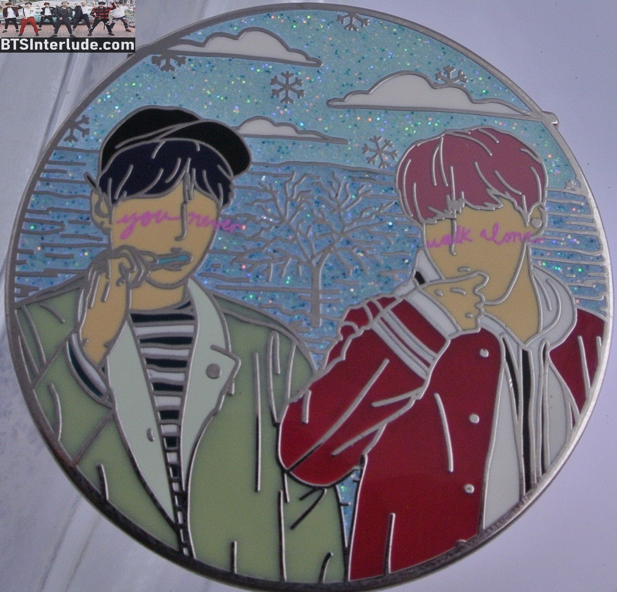 BTS PIN ENAMEL SILVER SUB-UNIT SUGA MIN YOONGI J-HOPE JUNG HOSEOK SPRING DAY BLUE GLITTER HAPPIPOP PINS BADGE BUTTON
