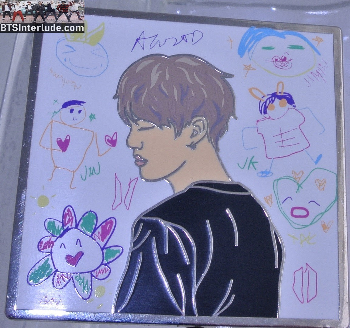 BTS PIN ENAMEL SILVER SUGA MIN YOONGI 민윤기 MEMBER DRAWINGS BADGE BUTTON