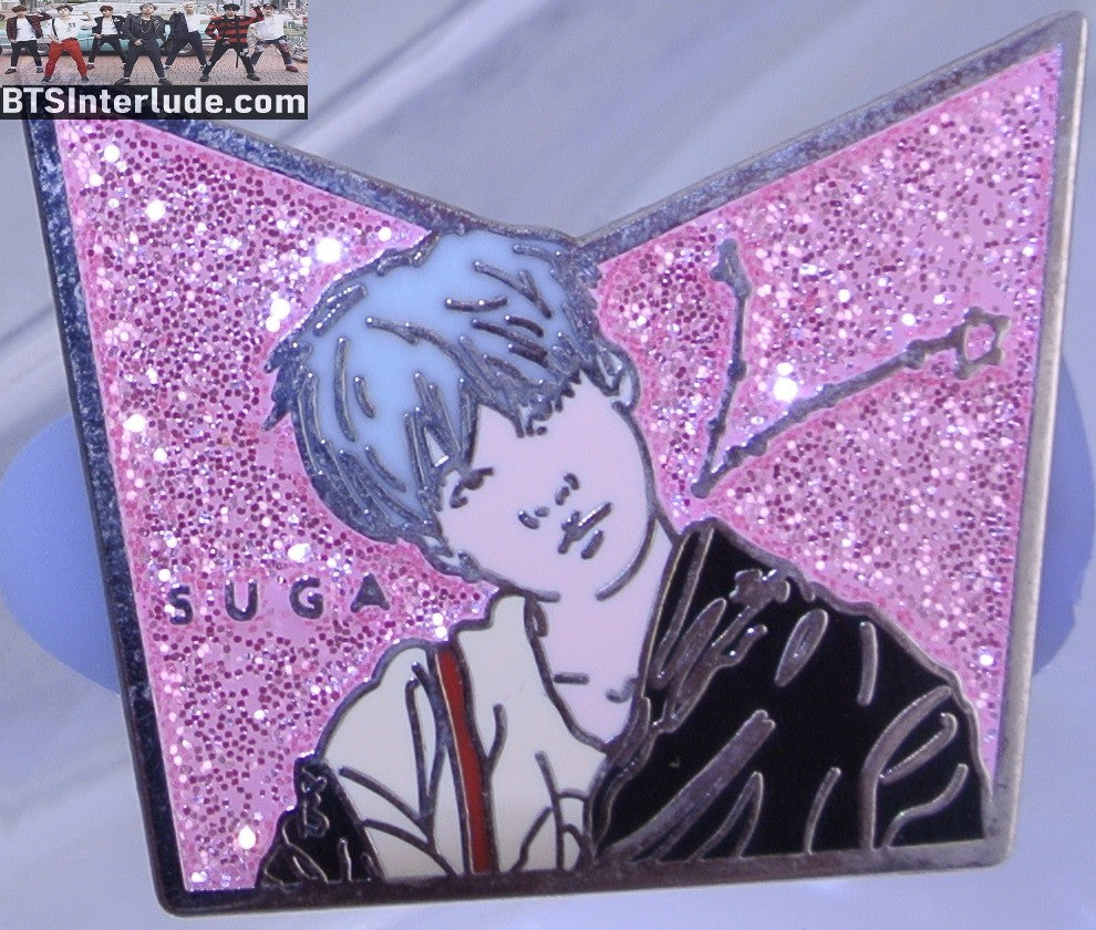 BTS PIN ENAMEL SILVER SUGA MIN YOONGI 민윤기 RUN MUSIC VIDEO MINT HAIR PINK GLITTER BADGE BUTTON