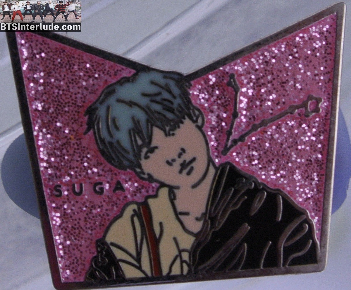 BTS PIN ENAMEL SILVER SUGA MIN YOONGI 민윤기 RUN MUSIC VIDEO MINT HAIR PINK GLITTER BADGE BUTTON