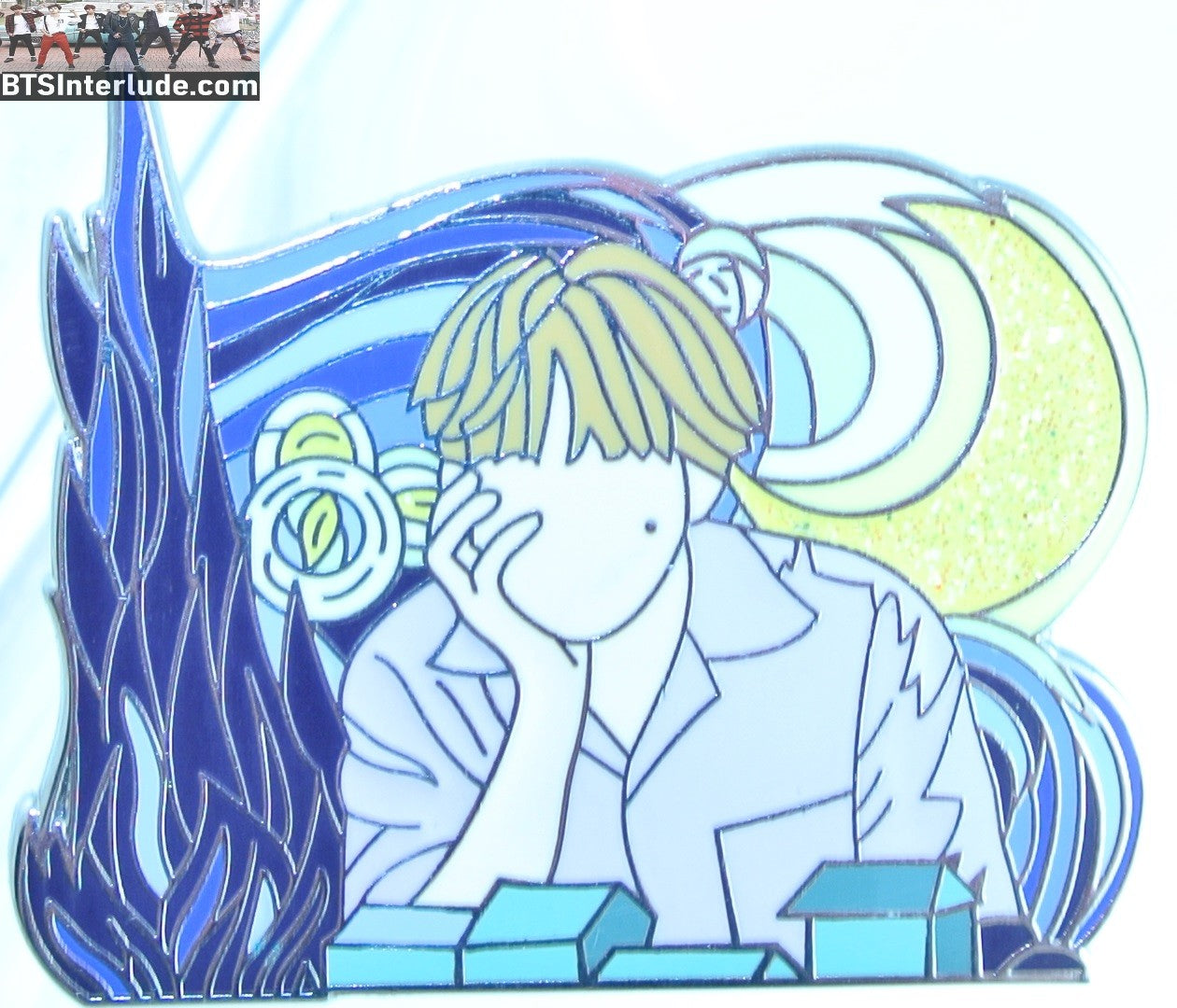 BTS PIN ENAMEL SILVER V KIM TAEHYUNG 김태형 STARRY NIGHT VAN GOGH BUTTON BADGE