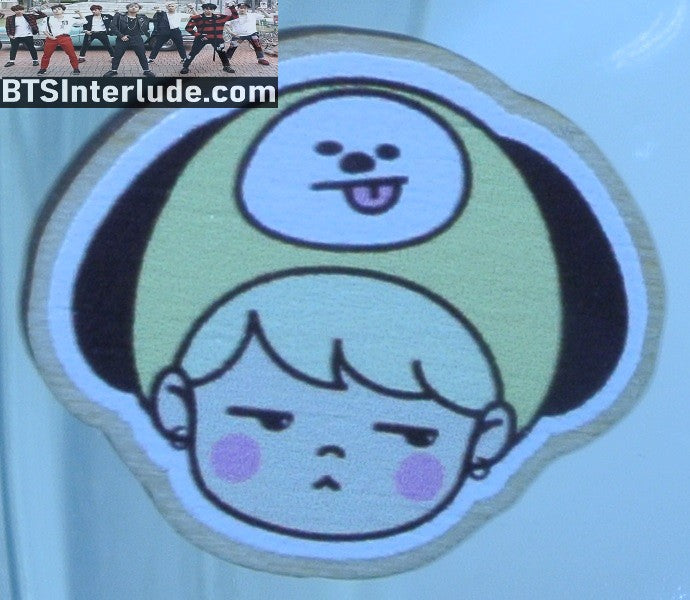 BTS PIN WOOD PARK JIMIN 박지민 CHIBI BLOND HAIR BT21 CHIMMY HAT BADGE BUTTON