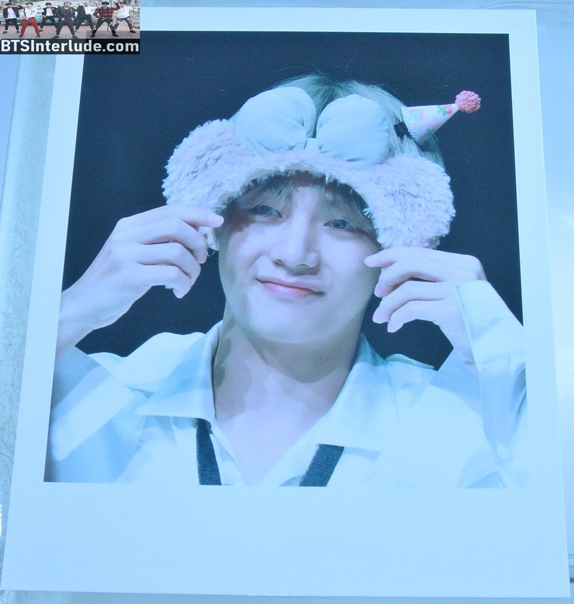BTS POLAROID FANSITE V KIM TAEHYUNG 김태형 BLOND HAIR BEAR EARS DNA ERA FANSIGN VIA FANSITE ONCE IN A VLUE MOON
