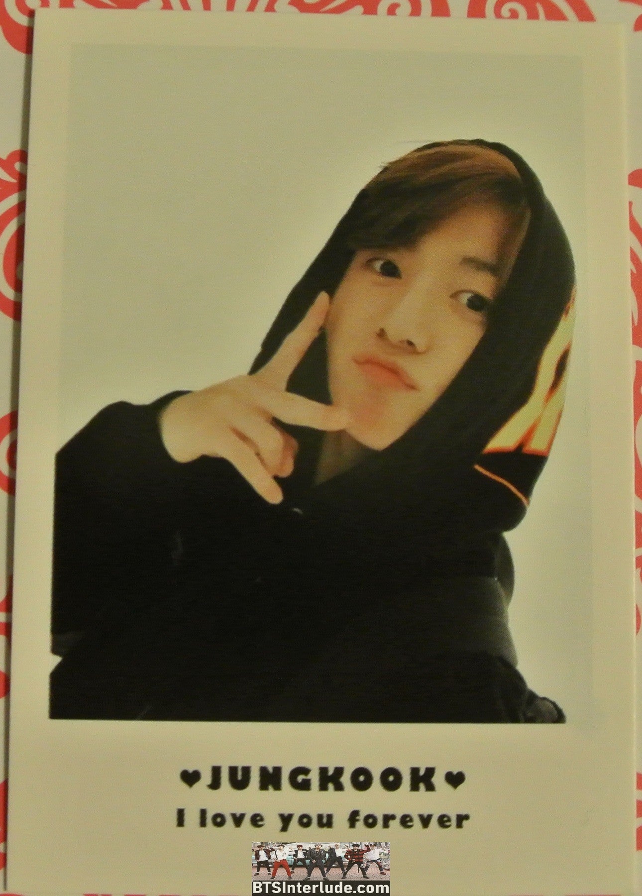 BTS POLAROID FANSITE JEON JUNGKOOK 전정국 BLACK HOODIE V SIGN I LOVE YOU FOREVER FANSITE