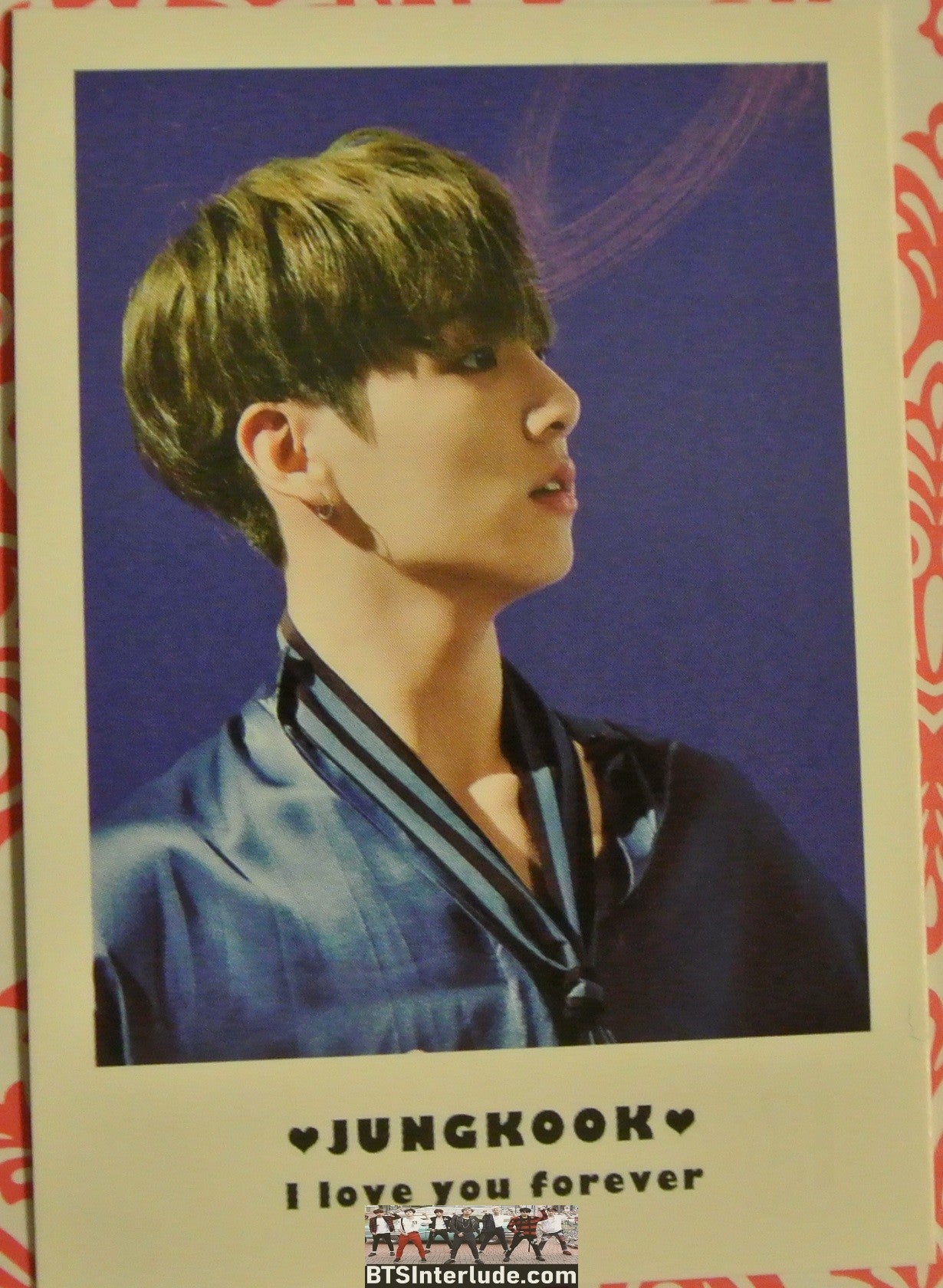 BTS POLAROID FANSITE JEON JUNGKOOK 전정국 BLUE SATIN SHIRT PROFILE FANSIGN I LOVE YOU FOREVER FANSITE