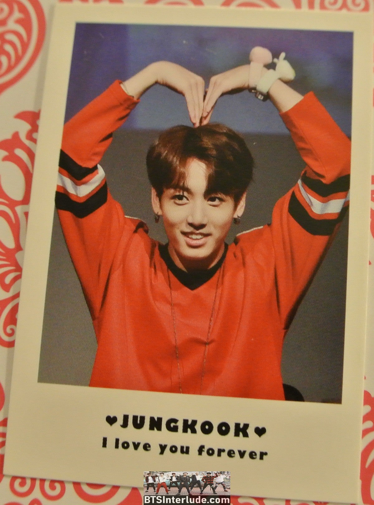 BTS POLAROID FANSITE JEON JUNGKOOK 전정국 RED JERSEY ARM HEART FANSIGN I LOVE YOU FOREVER FANSITE