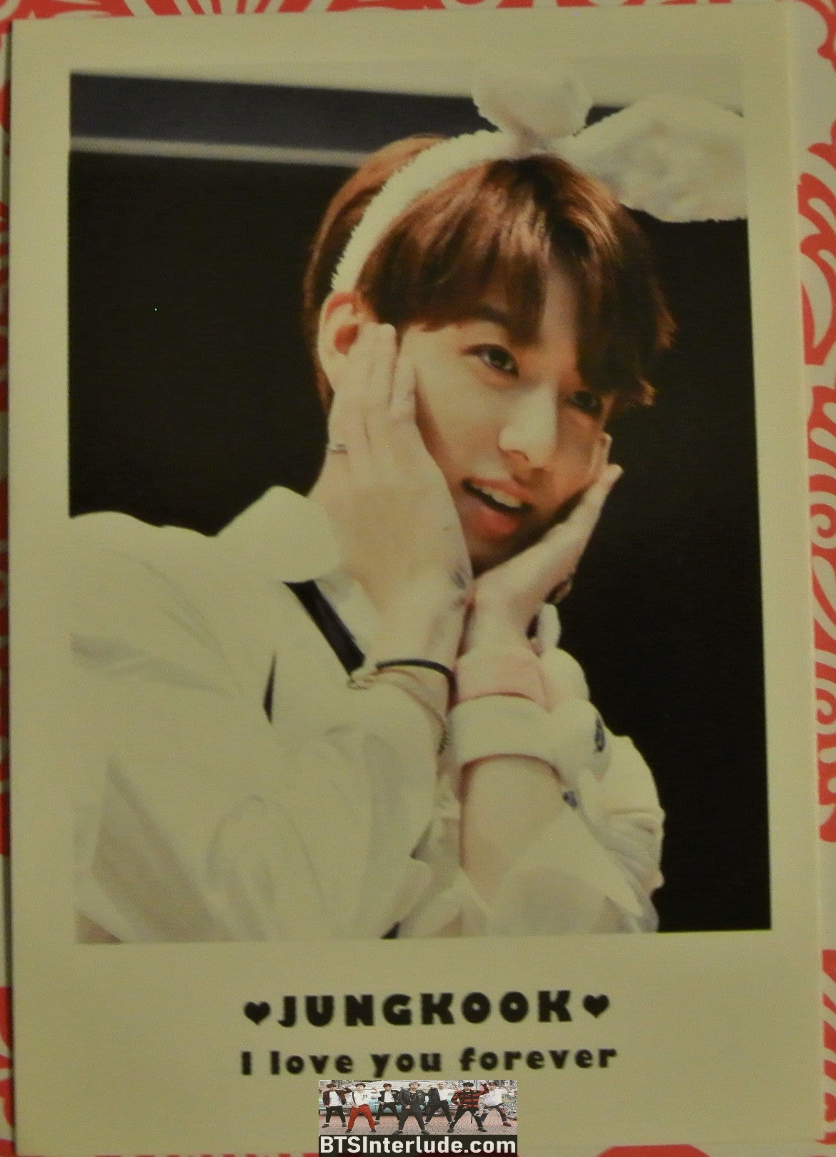 BTS POLAROID FANSITE JEON JUNGKOOK 전정국 WHITE SHIRT BLACK TIE BUNNY EARS FANSIGN I LOVE YOU FOREVER FANSITE