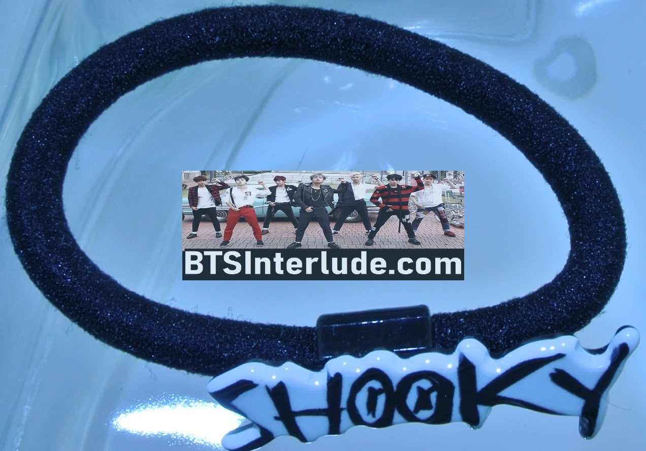 BTS PONYTAIL HOLDER BT21 SHOOKY SUGA MIN YOONGI 민윤기 NAME BLACK WHITE SEAMLESS HAIR TIE