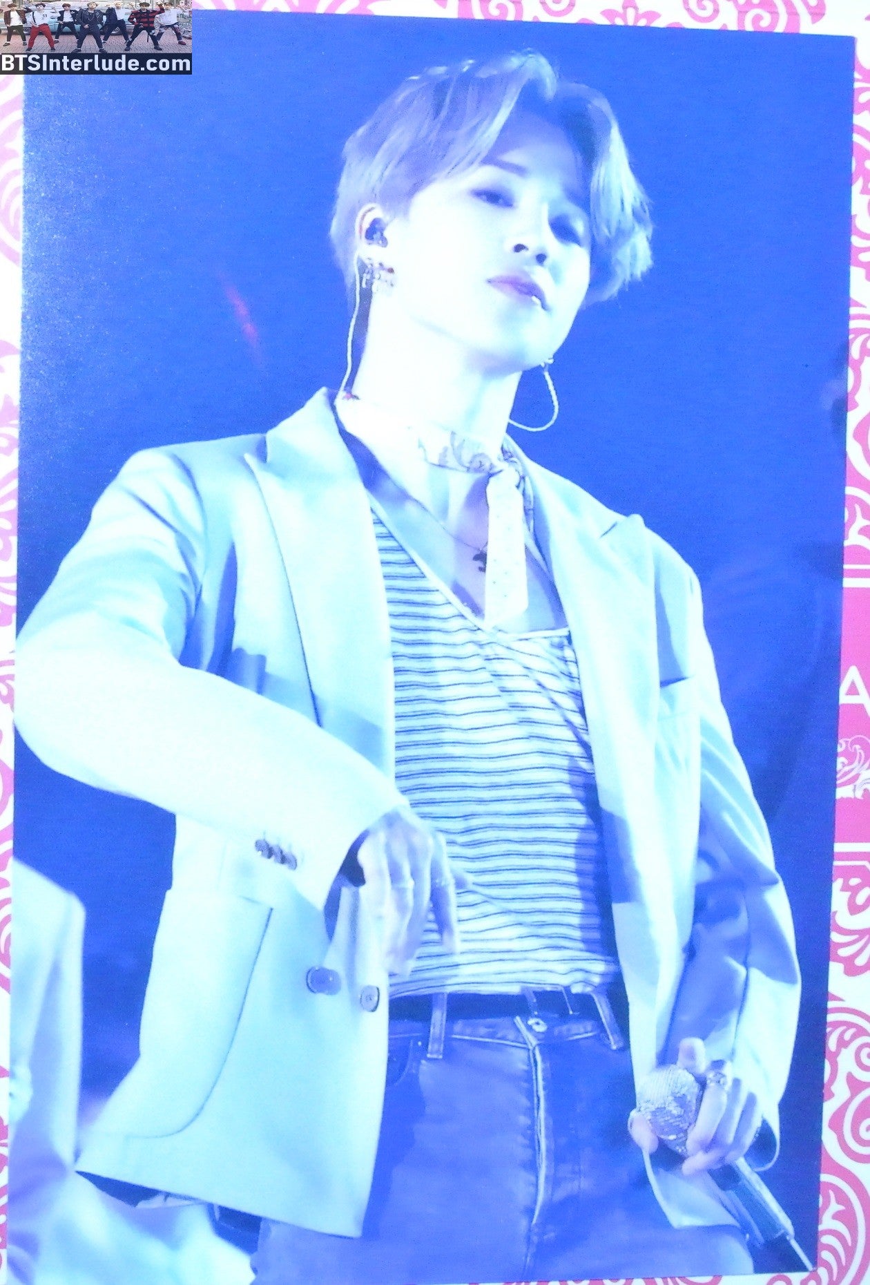 BTS POSTCARD FANSITE PARK JIMIN 박지민 GREY JACKET STRIPED SHIRT INVICTUS FANSITE FILTERS OF YOU