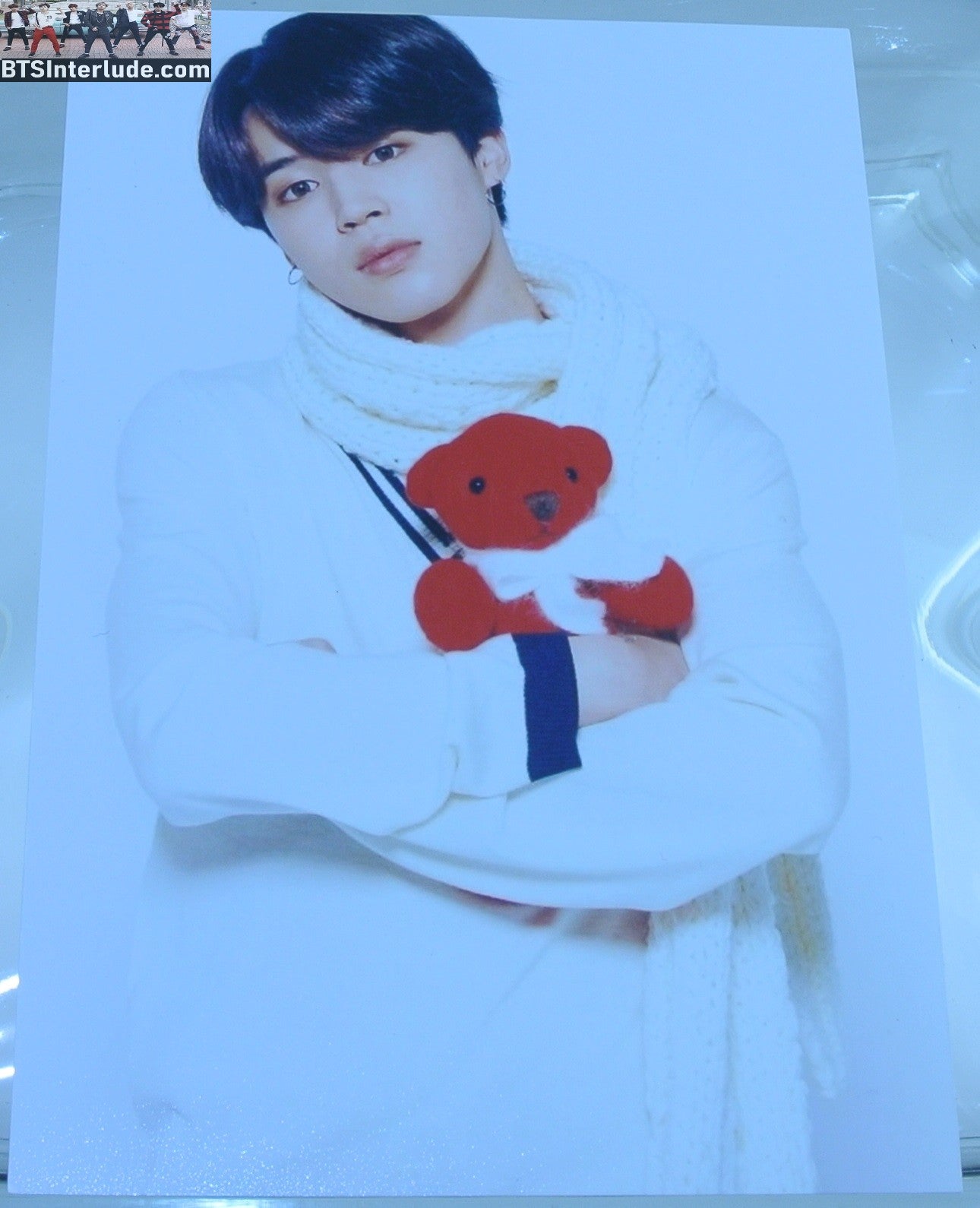 BTS POSTCARD FANSITE PARK JIMIN 박지민 WHITE SWEATER RED TEDDY BEAR