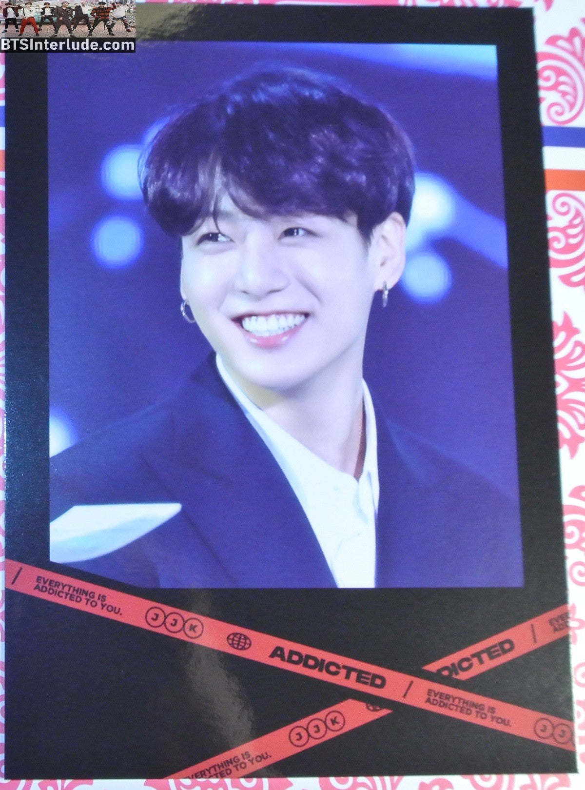 BTS POSTCARD FANSITE JEON JUNGKOOK 전정국 BLACK JACKET SMILE THE KNOCK FANSITE ADDICTED POST CARD