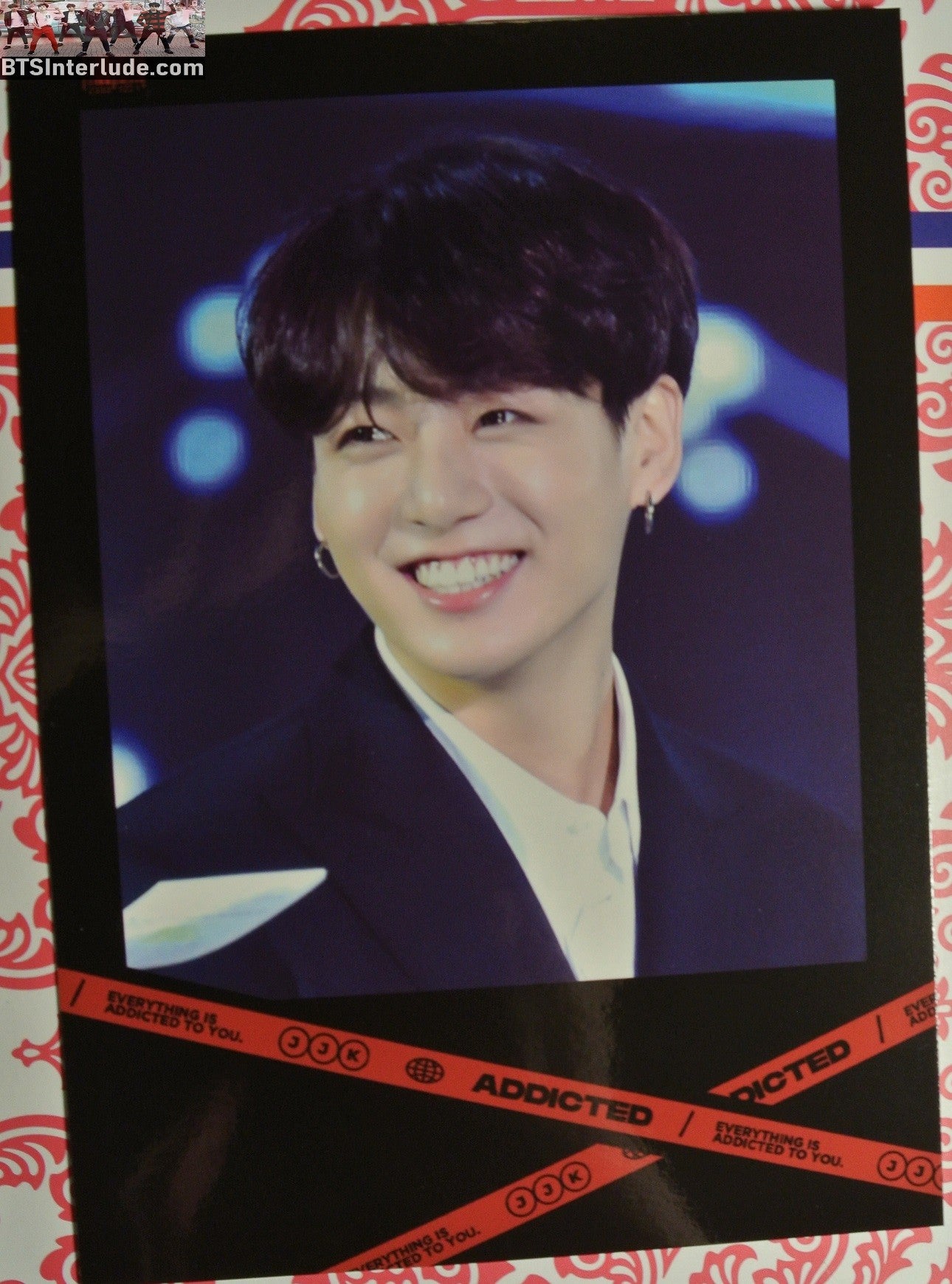 BTS POSTCARD FANSITE JEON JUNGKOOK 전정국 BLACK JACKET SMILE THE KNOCK FANSITE ADDICTED POST CARD