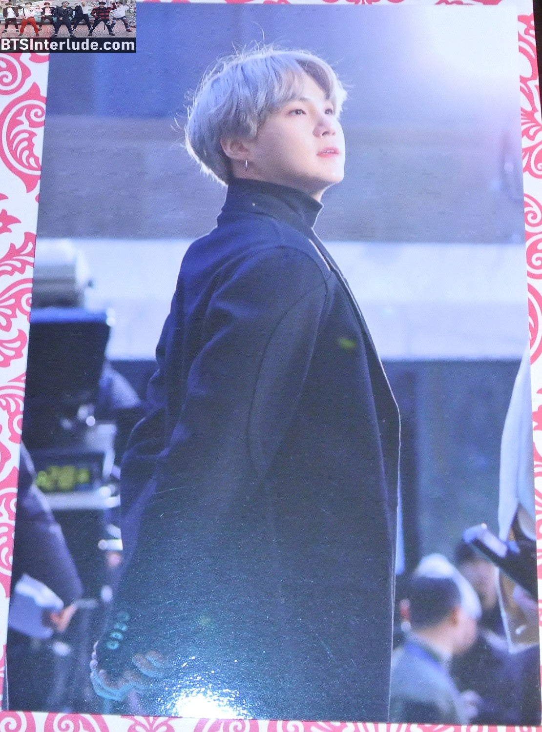 BTS POSTCARD FANSITE SUGA MIN YOONGI 민윤기 SILVER BLOND HAIR BLACK TURTLENECK PROFILE DAY AND NIGHT FANSITE 4" X 6" PHOTO