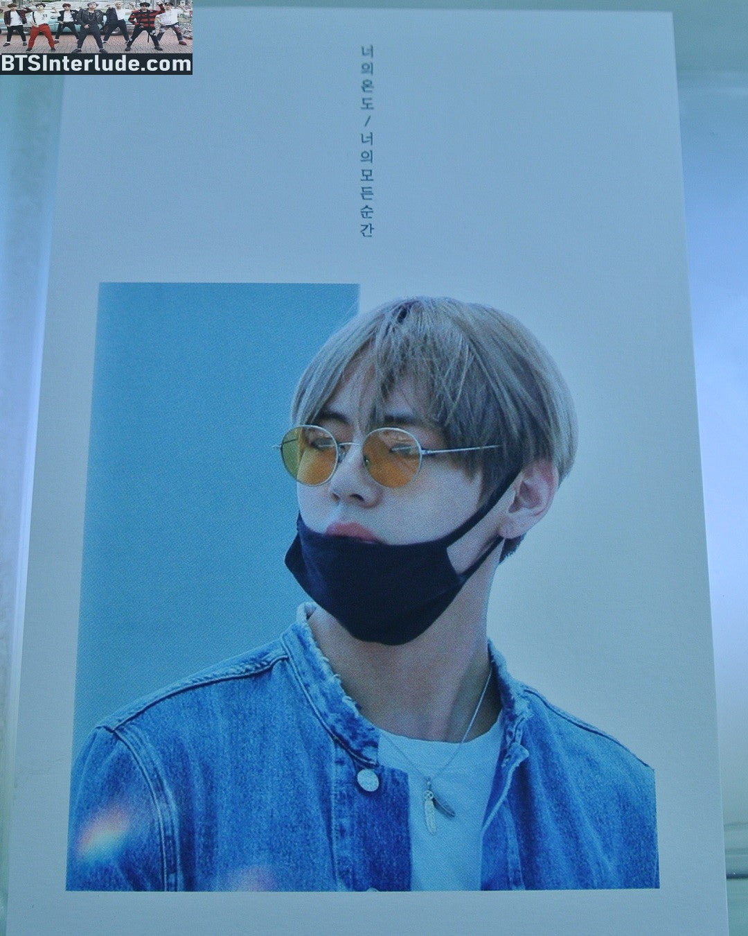 BTS POSTCARD FANSITE V KIM TAEHYUNG 김태형 BLUE DENIM JACKET BLACK MASK NUNA V FANSITE VREATHTAKING