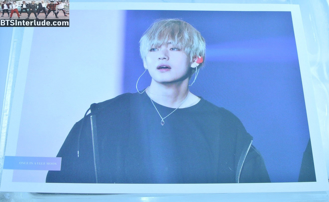 BTS POSTCARD FANSITE V KIM TAEHYUNG 김태형 BLOND HAIR BLACK HOODIE VIA FANSITE ONCE IN A VLUE MOON