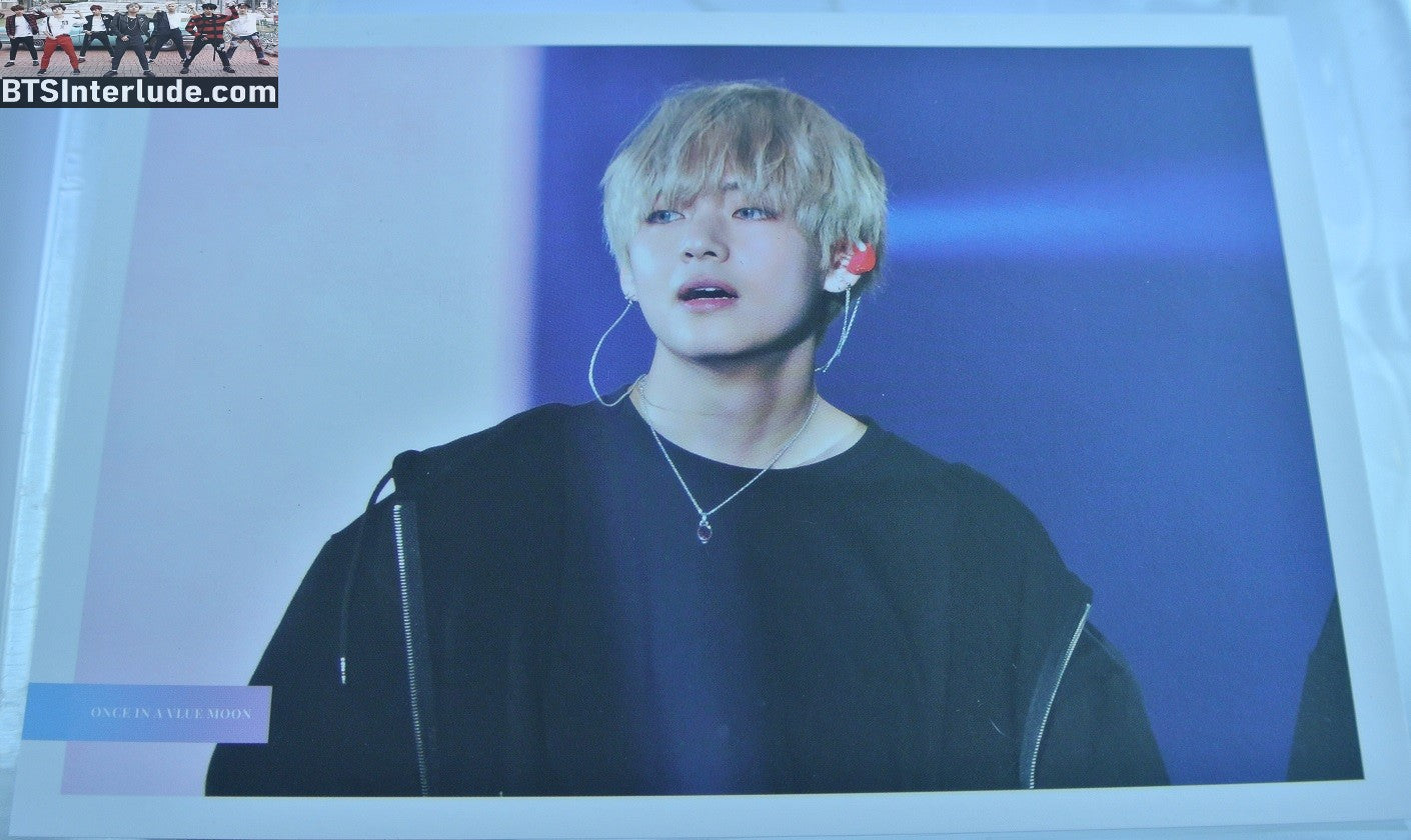 BTS POSTCARD FANSITE V KIM TAEHYUNG 김태형 BLOND HAIR BLACK HOODIE VIA FANSITE ONCE IN A VLUE MOON