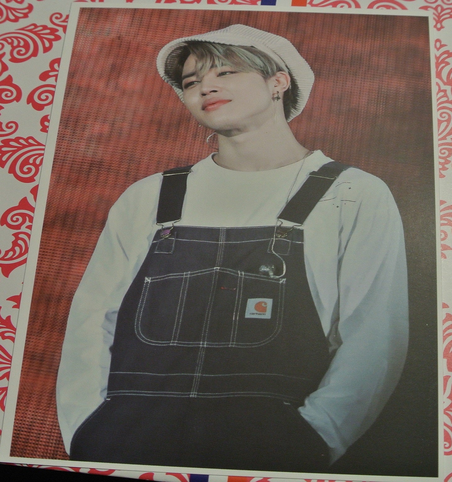 BTS POSTCARD FANSITE PARK JIMIN 박지민 OVERALLS TAN BERET FANSIGN NEVERMIND PIECES OF MIND FANSITE